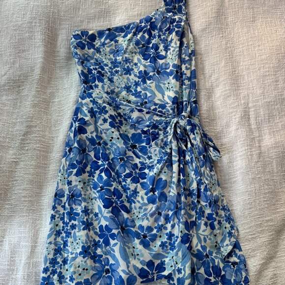 Lulus Summery Side Asymmetrical Wrap Mini Dress - Blue/White Floral - Picture 4 of 6